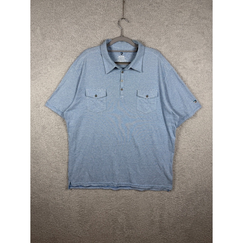 Kuhl Polo Shirt Mens 2XL Blue Short Sleeve Double Chest Pocket Striped